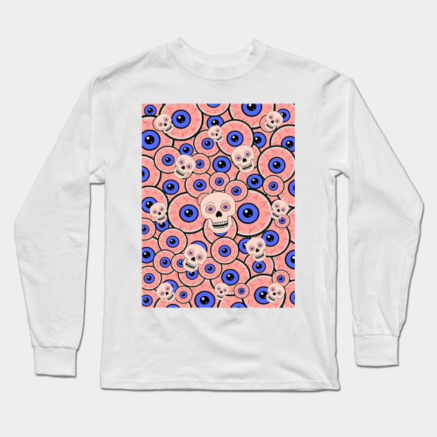 Bloodshot Skulls And Eyeballs Long Sleeve T-Shirt by SartorisArt1